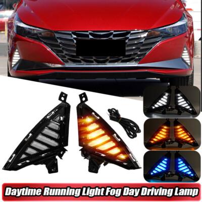 For Hyundai Elantra 2021-2023 Black LED DRL Fog Lights Daytime Running Lamps (Pa