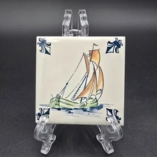 Vintage KLM Airlines Business Class Porcelain Tile Coasters Blue Delft 3"