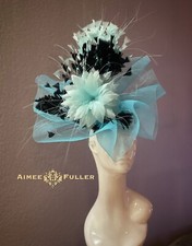 Aimee Fuller Fascinator Baby Blue Black Kentucky Derby Hat Del Mar Royal Ascot