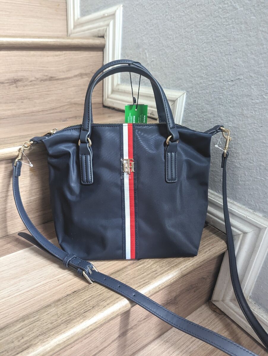 Tommy Hilfiger Poppy Small Nylon Striped Zipped Top Handle Tommy Hilfiger Poppy Small Nylon Striped Zipped Top Handle
