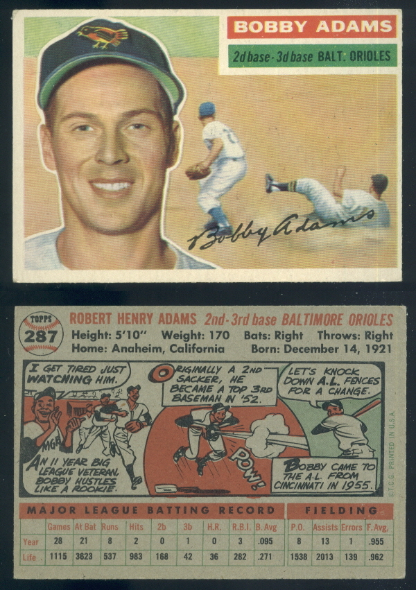 49584) 1956 Topps 287 Bobby Adams Orioles-VGX | eBay