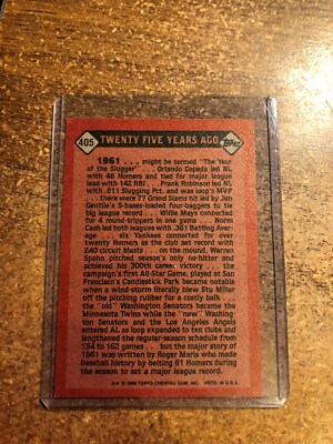 1986 Topps Baseball # 405 Turn Back The Clock Roger Maris 1961 | eBay