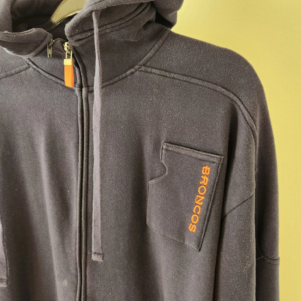 NFL Denver Broncos Full Zip Hoodie Jacket Mens Size Large Embroidered Navy Blue - Image 2 of 4