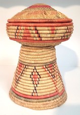 Vintage African Basket Ethiopian Mosab Lidded Handcrafted Pedestal Traditional