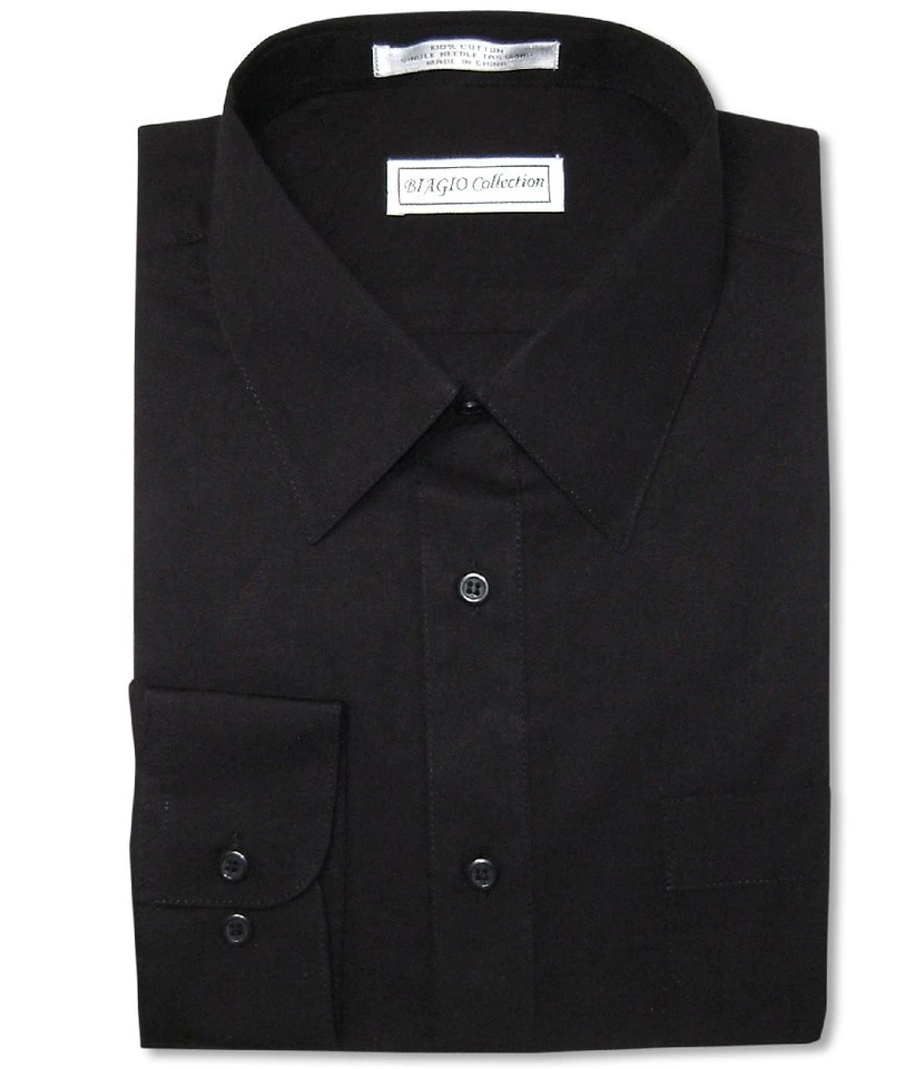 Camisa de vestir Biagio para hombre 100 % ALGODÓN color NEGRO liso talla 16 36/37 Foto 2 de 4