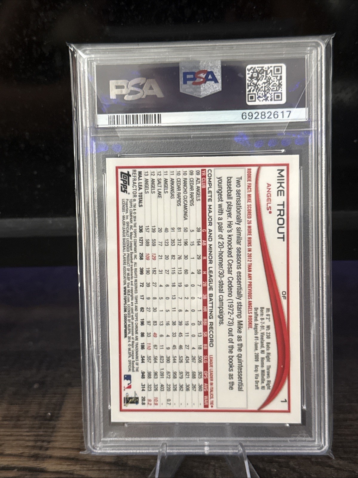 2014 Topps Chrome - Mike Trout #1 Orange Refractor Sliding PSA10 view 2