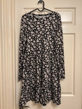 Black and pink floral midi dress with long sleeves