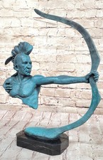 Signed American Indian Warrior Bronze Sculpture Art Figurine Statue Hot Cast