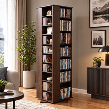 Rotating Media Storage Cabinet CD DVD Rack Tower 34 Compartments Brown