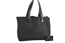 Authentic CHANEL New Travel Line Shoulder Tote Bag Nylon Black Junk 4731N