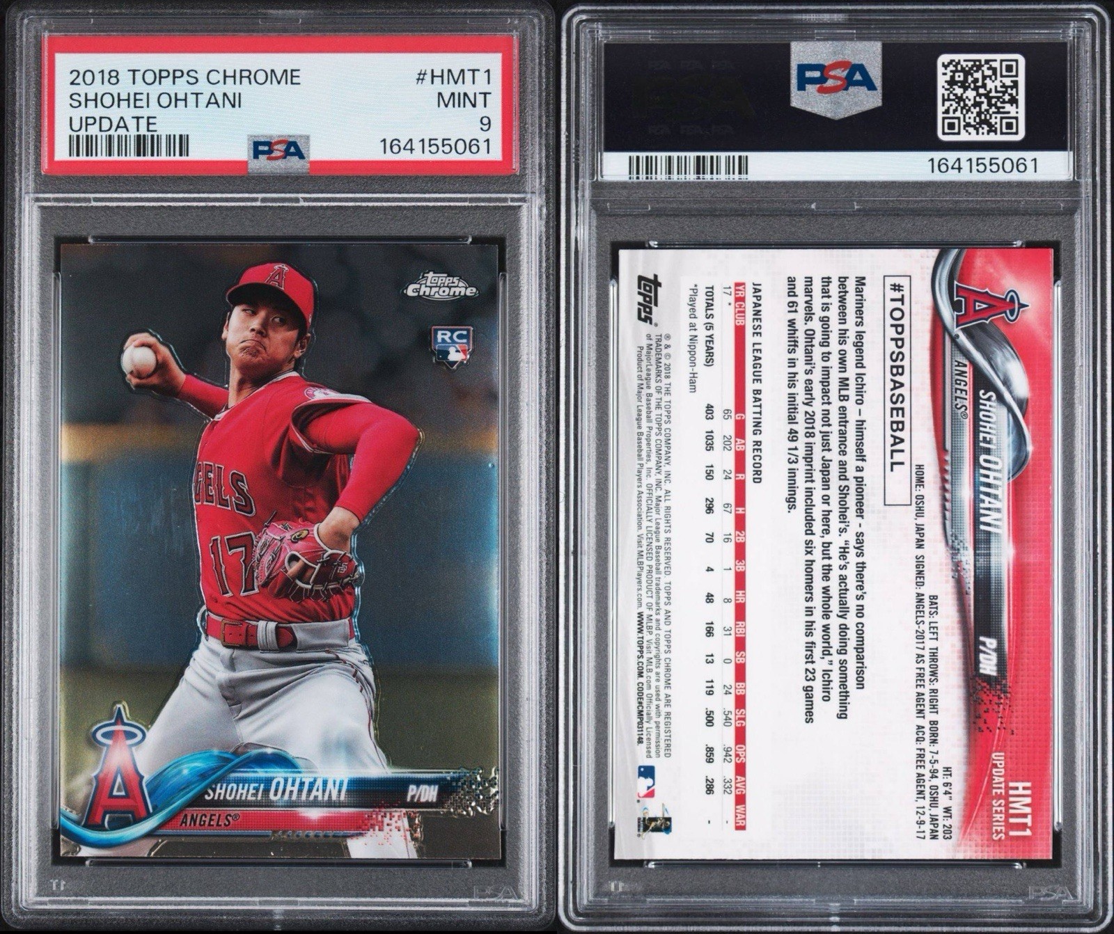 2018 Topps Chrome Update #HMT1 Shohei Ohtani RC PSA 9 Pitching view 3