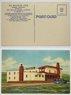 El Monte Inn Granby Colorado West Edge Hwy 40 Vintage Car Linen Postcard c1940s