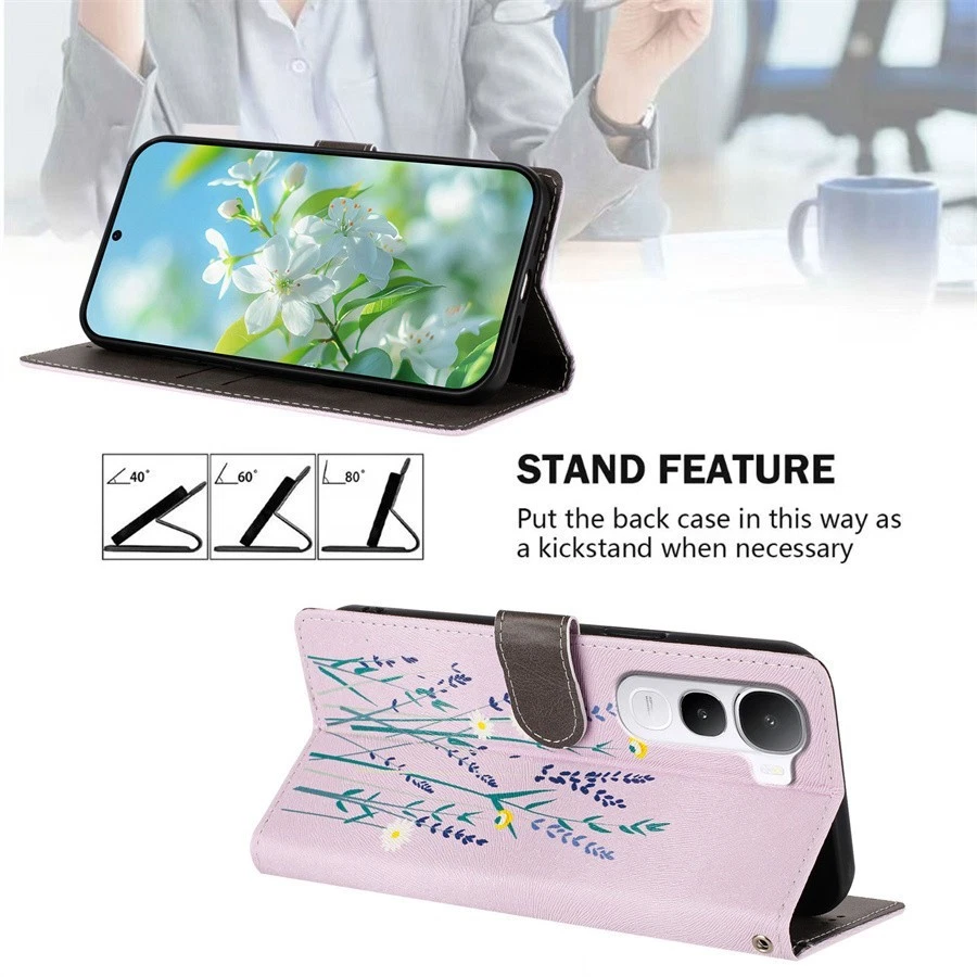 Funda billetera de cuero con flor de gato para teléfono Vivo V60 V50 S30 S18 S17 Y19 Y56 S16 Foto 3 de 4