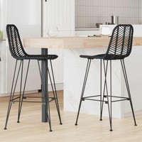 Barstuhl 2 Stk. Schwarz 44 X 53 X 111 Cm Rattan Und Eisen