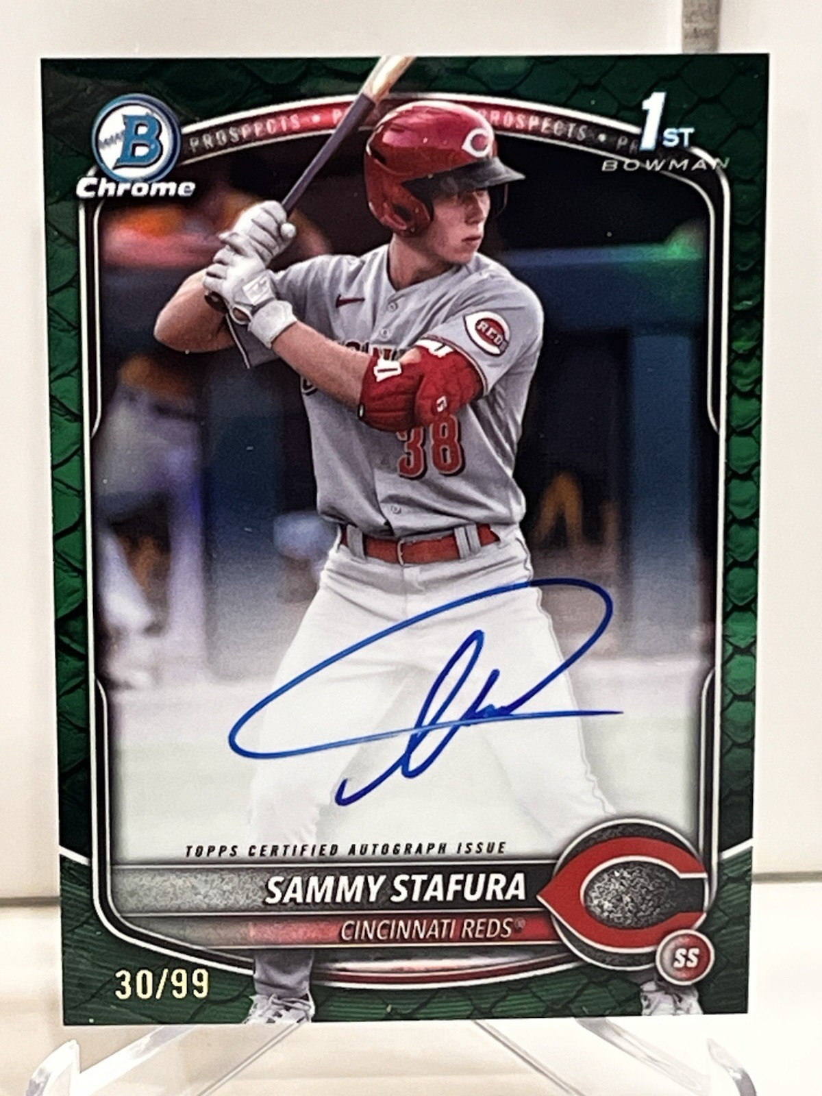 SAMMY STAFURA 2025 Bowman #CPA-SS 1st Chrome Reptilian Green Refractor Auto /99