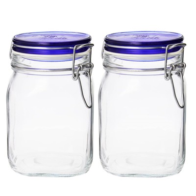 Fido Collection, 2 Pack, 33¾ Oz. Food Storage Glass Jars, Airtight Rubber Sea...