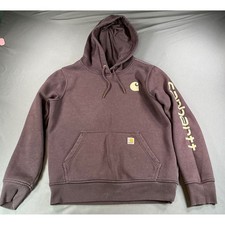 Carhartt Womens Relaxed Fit Graphic Hoodie Purple Small Logo Sleeve Sweatshirt