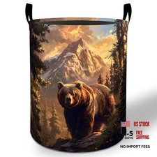 Laundry Basket Hamper 19.7"x15.8", Rustic Wildlife Foldable Waterproof Bear
