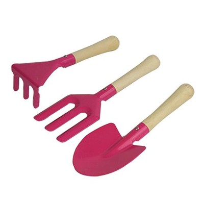 3-teiliges Holzgriff Mini Metall Rechen Schaufel Gabel Set Set für Kinder Praktisch