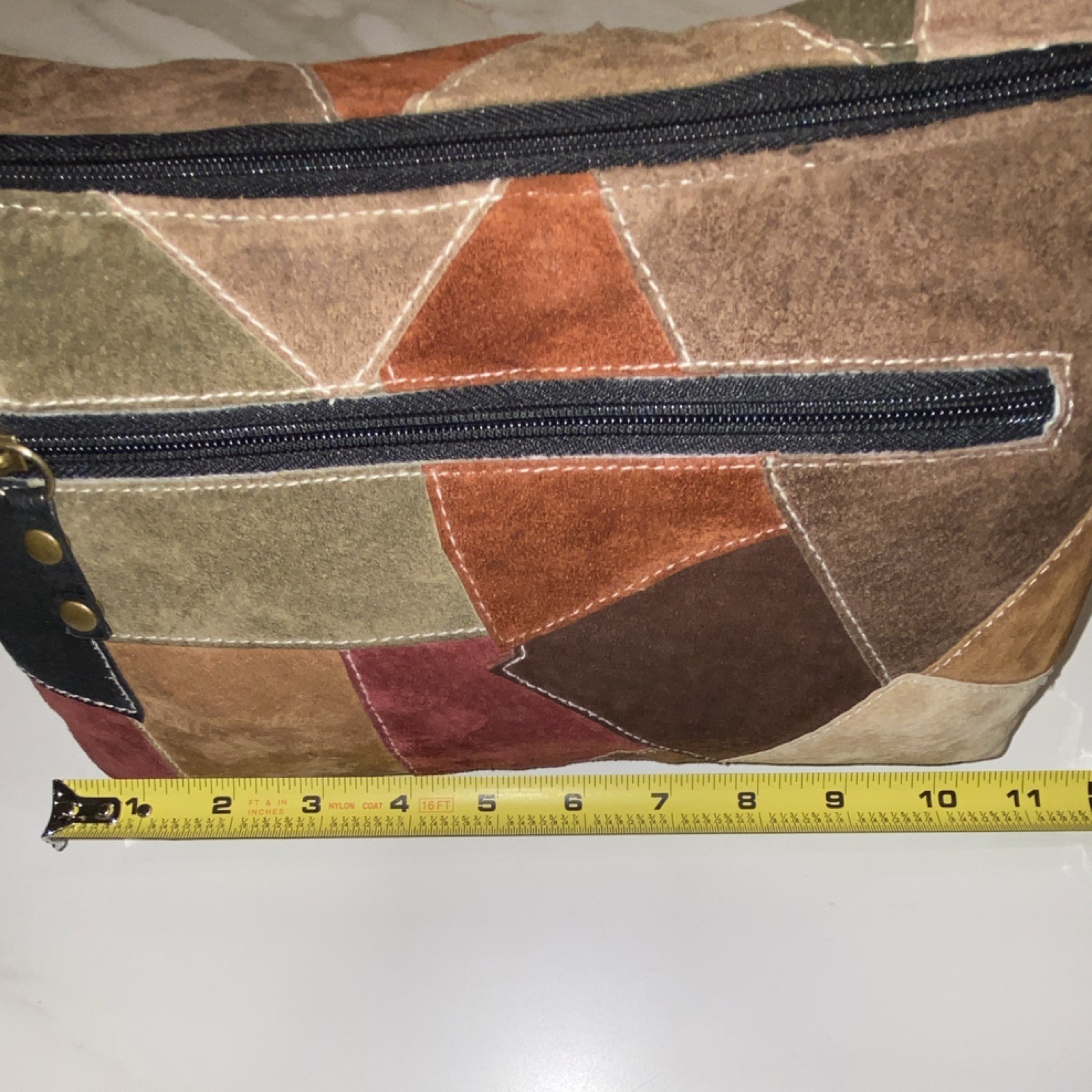 Leather Patchwork Brass Hardware Shoulder Bag Wit… - image 13