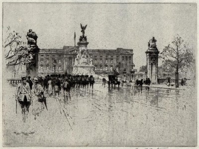 Percy Robertson RE (1869-1934) signierte Radierung - Buckingham Palace London