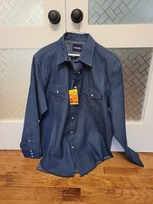 Wrangler NWT Dark Blue Denim Pearl Snap Shirt Mens XL Cowboy Cut