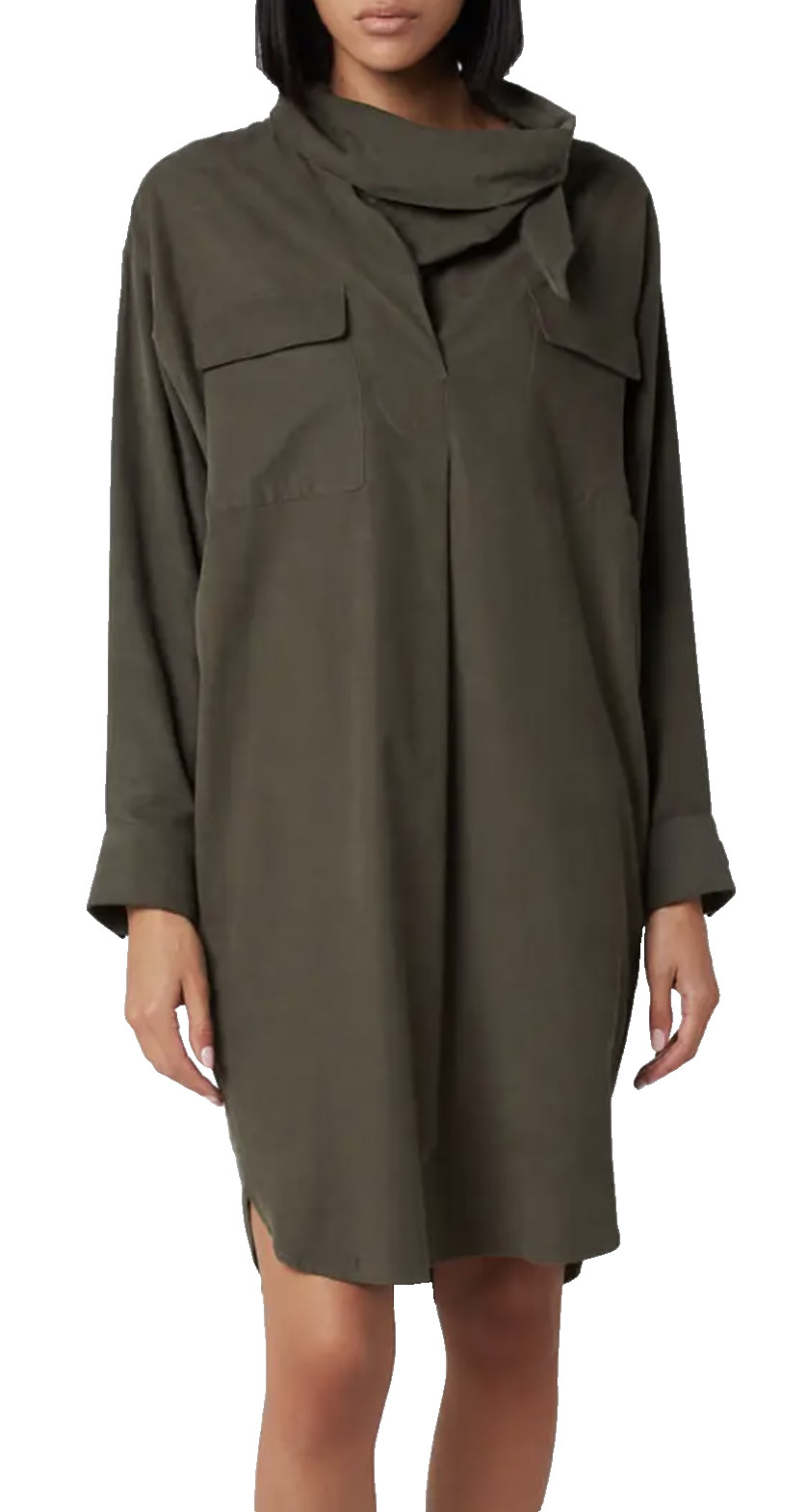 KENZO Chimenea Collar Cuello Verde Festival Midi Remoto Vestido Camisa Nueva L