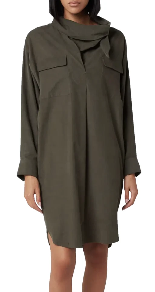 KENZO Cowl Neck Collar Green Festival Midi Fern Dress Shirt Hemd Kleid New L