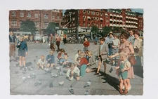 Vintage Copenhagen Town Hall Square Postcard by Rudolf Olsens People Pigeons