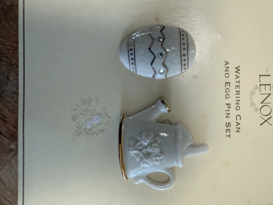 Juegos de alfileres Lenox-2 palomas de ángel, 1 regadera huevo-marfil fino China oro 24KT Foto 2 de 4