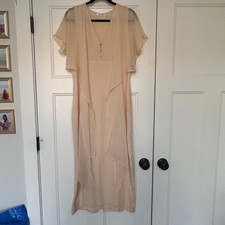 Vtg Tahari Silk Dress Women 14 Ivory Evening Maxi Gown Satin Slip Ethereal Flowy
