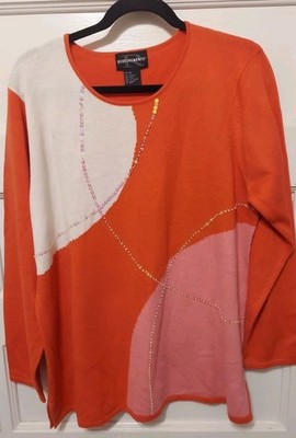 Requirements Women's Size XL  Orange/Pink/ White Sequined Pullover Sweater