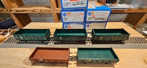 5 offene Güterwagen, Ep. III, SNCB/NMBS, Roco 47292.2, 47293, 47294 | Condition: Gebraucht