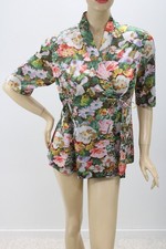 Vtg Vanity Fair Mini Short Wrap Robe Soft Nylon Floral sz 38 M USA Bed Jacket