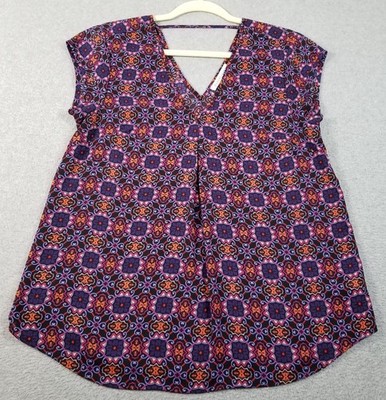 Daniel Rainn Top Womens Small S Floral All Over Print Short Sleeve V Neck Spring