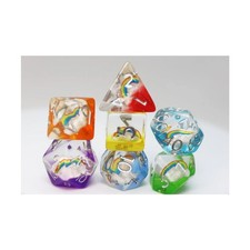 Foam Brain Assorted Inclusions Dice Poly Set - Double Rainbow w/Silver 7 New