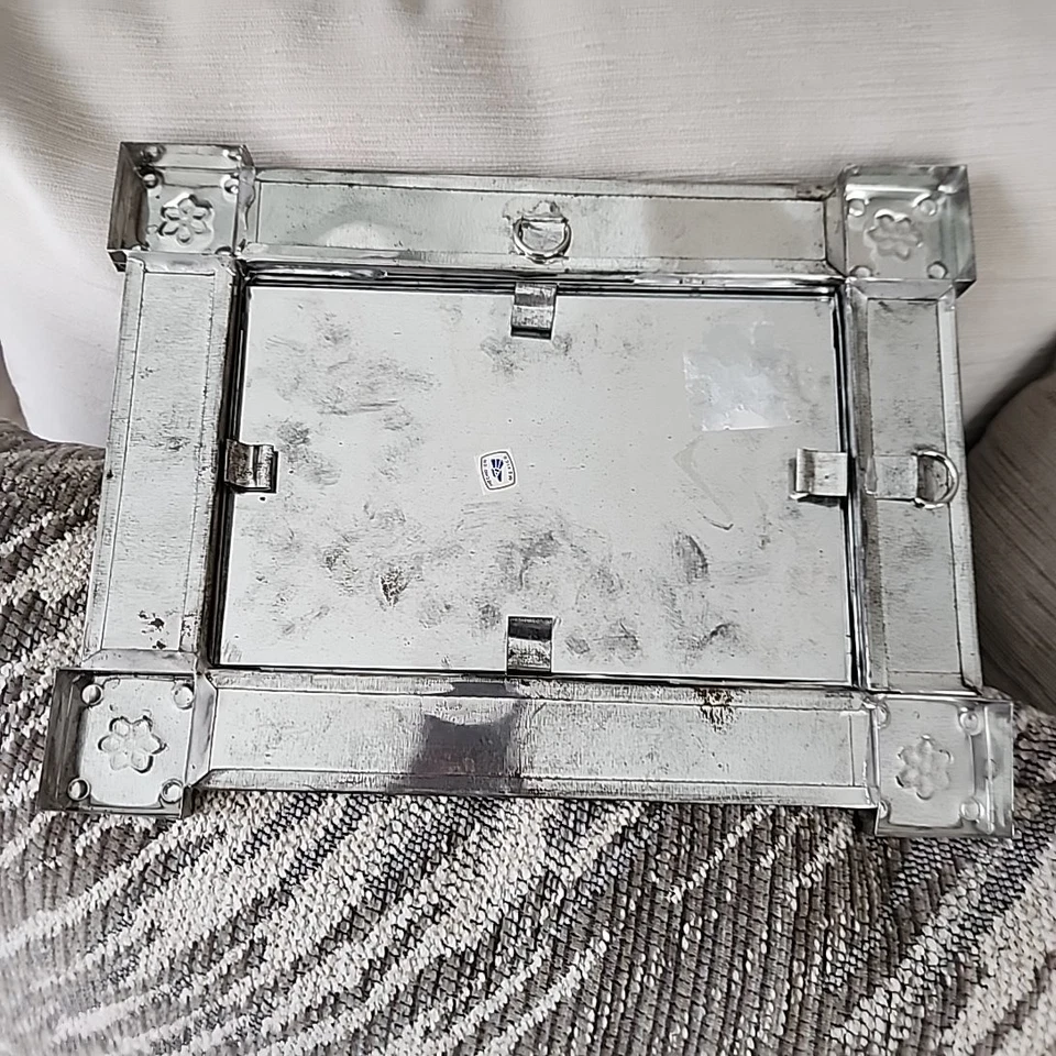 Decorative Metal and Ceramic Tile Frame Mirror - Mexico Punched Tin - Image 4 of 4