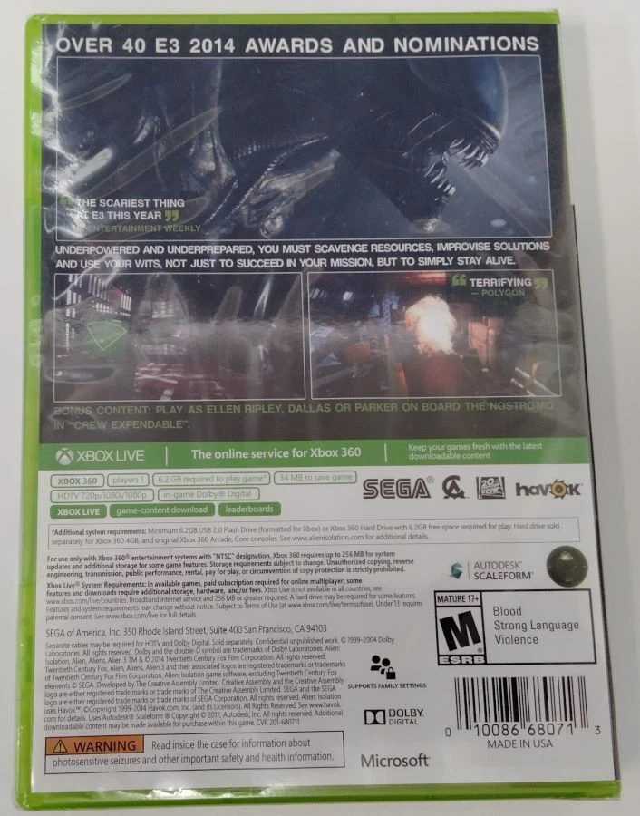 Microsoft Xbox 360 Alien Isolation Nostromo Edition US Version Unopened 5453 SP - Image 2 of 2