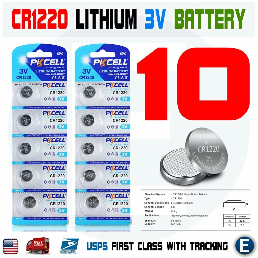 10pcs CR1220 1220 3V Li-ion Battery Lithium Button Cell Long Lasting  Batteries