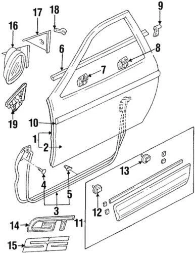 Espejo retrovisor exterior lado del pasajero para Ford Probe 1995-1997 (P/N F52Z17682A)