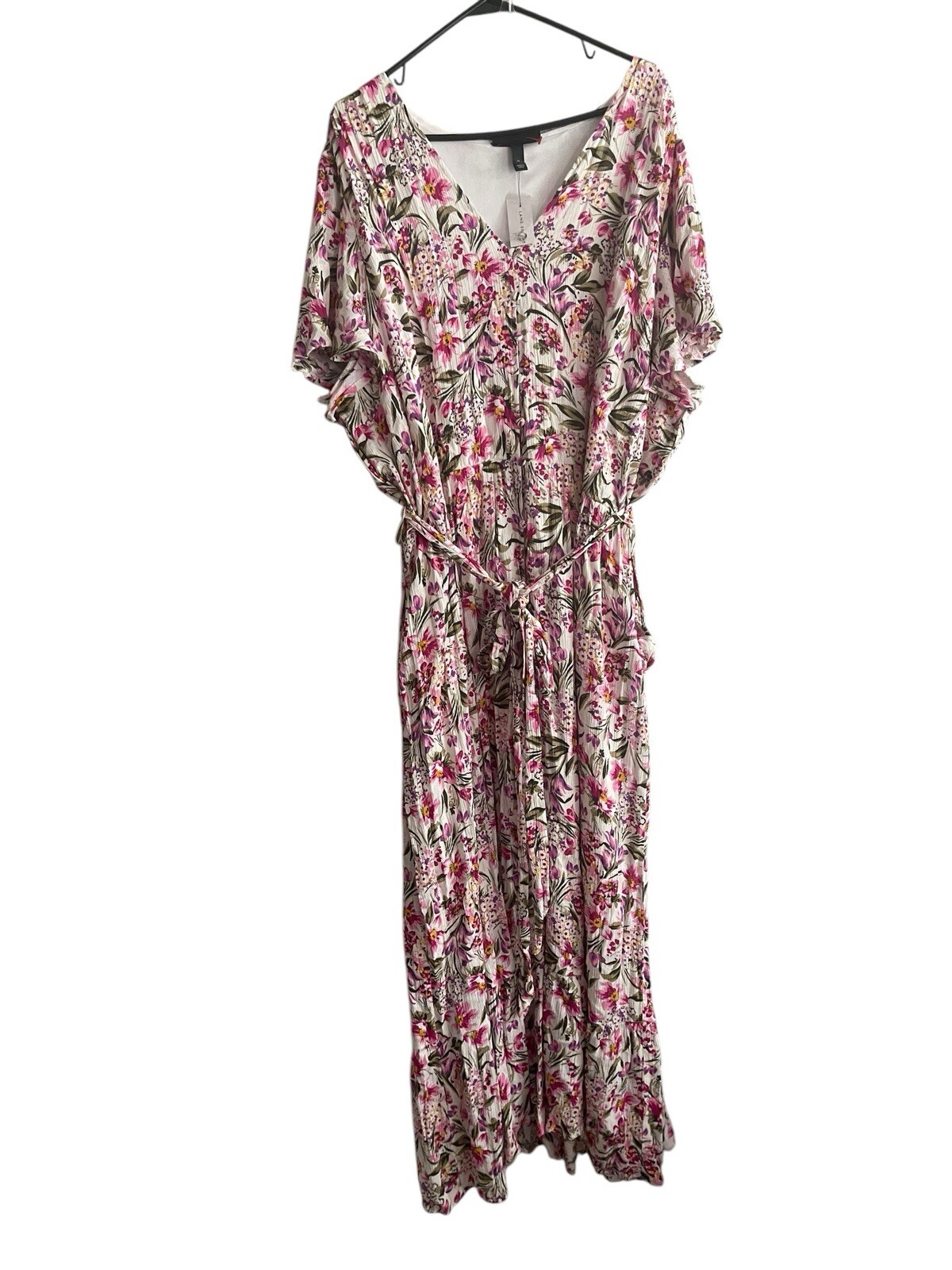 Maxi Vestido Lane Bryant Manga Acampanada Botón Delantero Talla 26 Floral Rosa Bolsillos Nuevo con Etiquetas