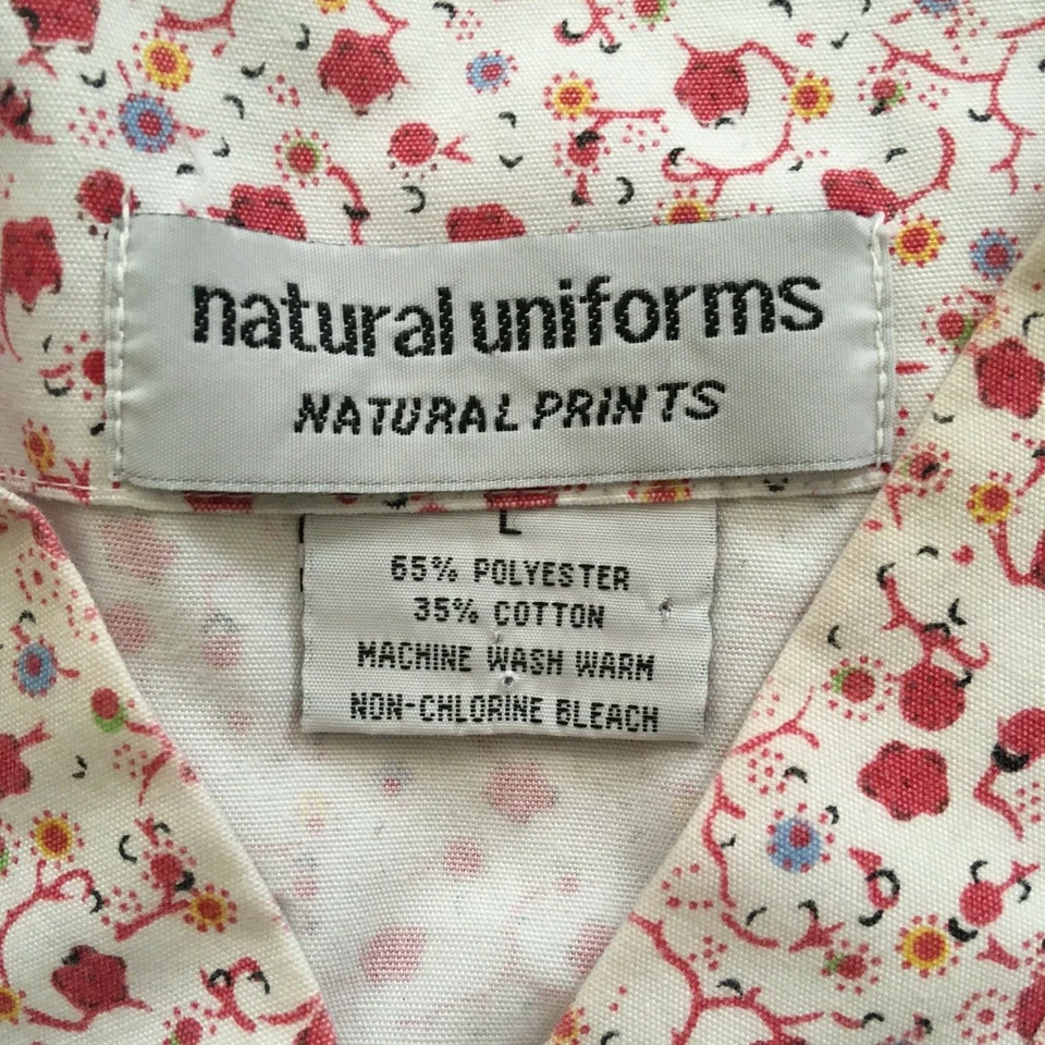 Scrub Top Size L Natural Uniforms Floral Pattern Pockets Red Blue Yellow - Image 3 of 4