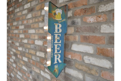 Bier Schild Leuchtbar Vintage Stil Pfeil beleuchtet Werbung Requisite