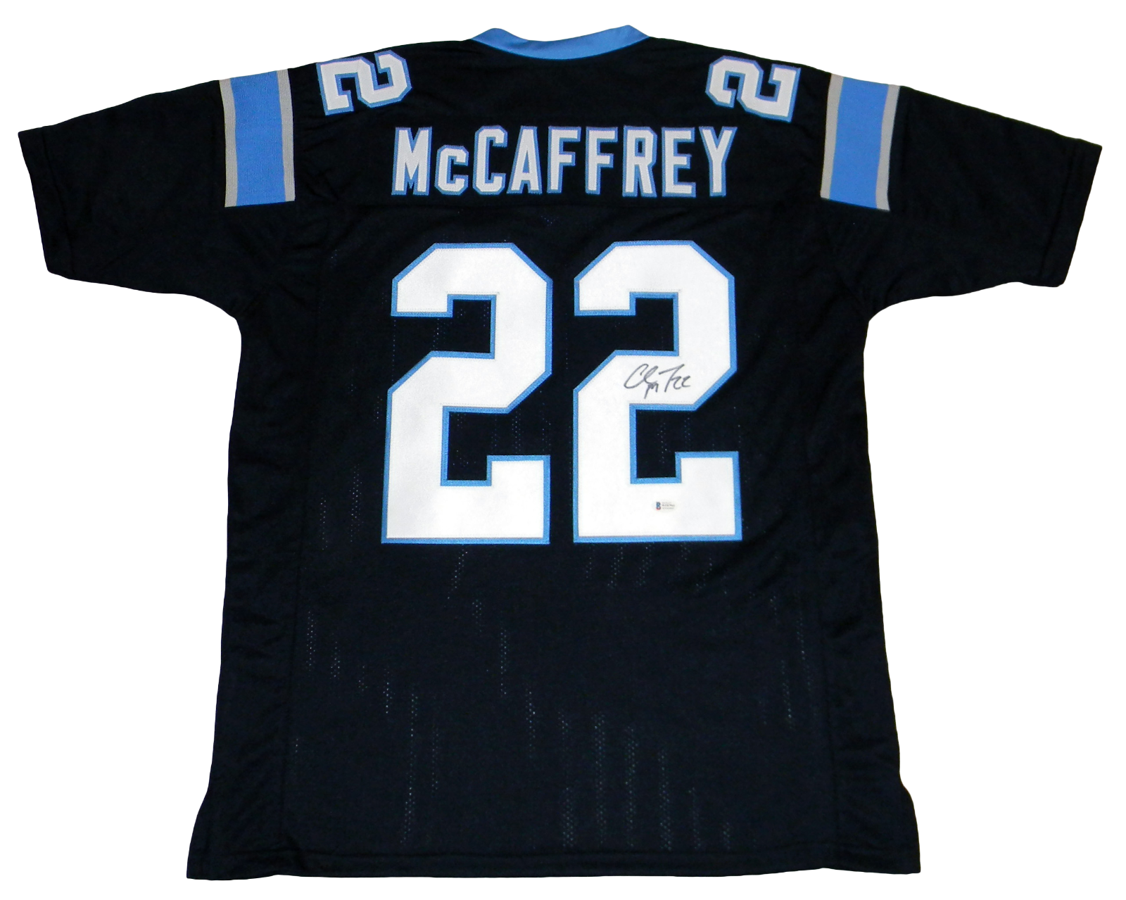 Christian McCaffrey Autographed Signed Carolina Panthers #22 BLACK JERSEY BECKETT 