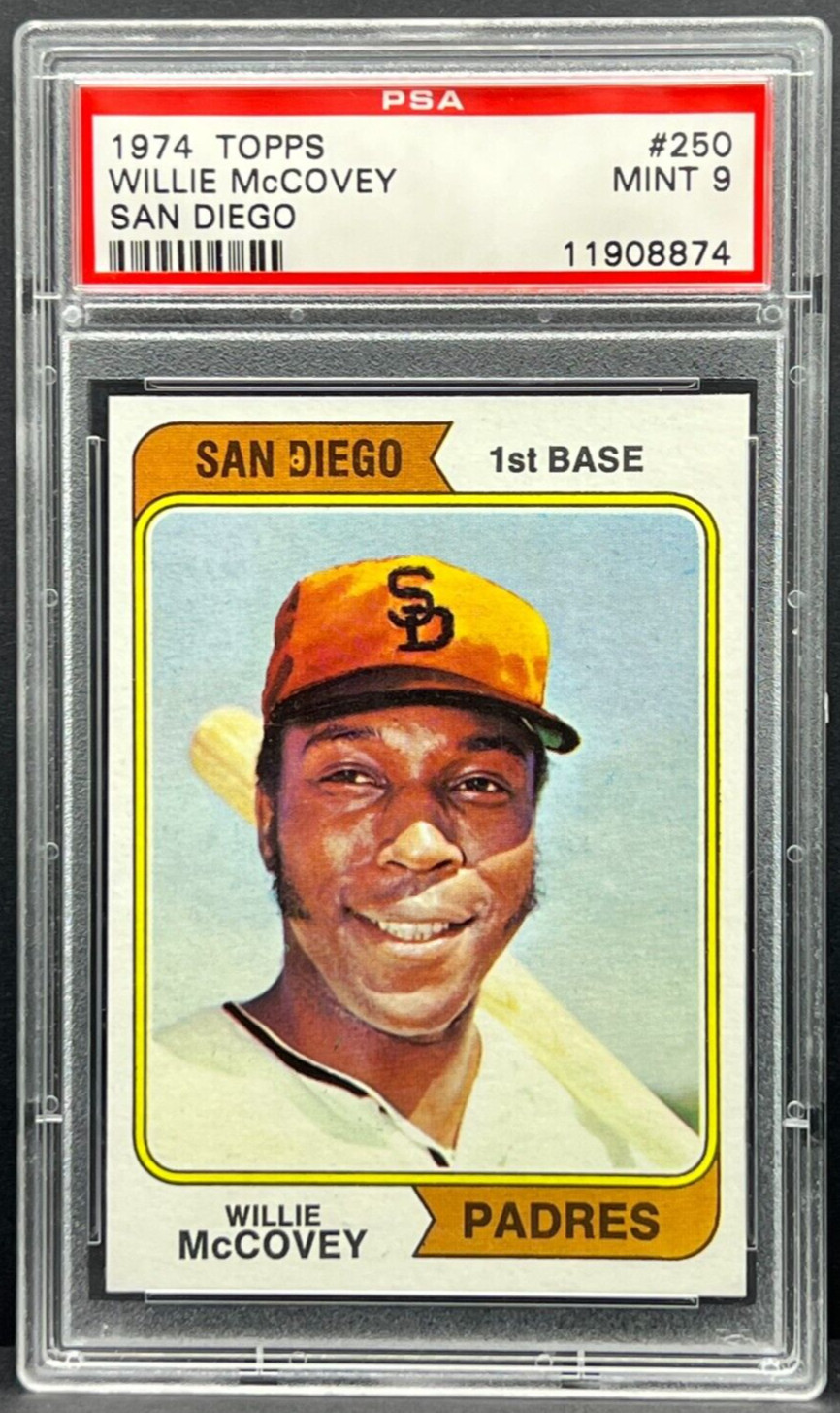 1974 Topps Willie McCovey PSA 9 MINT San Diego Padres Card #250s cc23