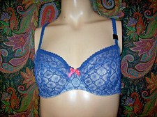 NWT New Victoria's Secret Lacy Blue Lined Unpadded Push Up Bra 36B