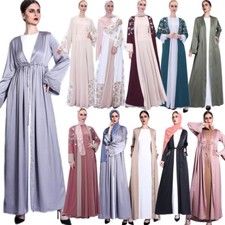 Dubai Muslim Women Open Cardigan Kaftan Maxi Dress Abaya Ramadan Kimono Islamic