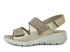 Sandali Donna Pelle Beige e Oro 39 con Strap Pianta Larga Zeppa Bassa IMAC