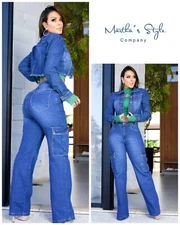 Brazilian Wide Cargo Jeans + Matching Jacket • Size: 9/10 USA. Two-Piece Set