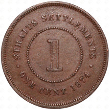 1874 Straits Settlements Victoria 1 Cent Coin – Copper